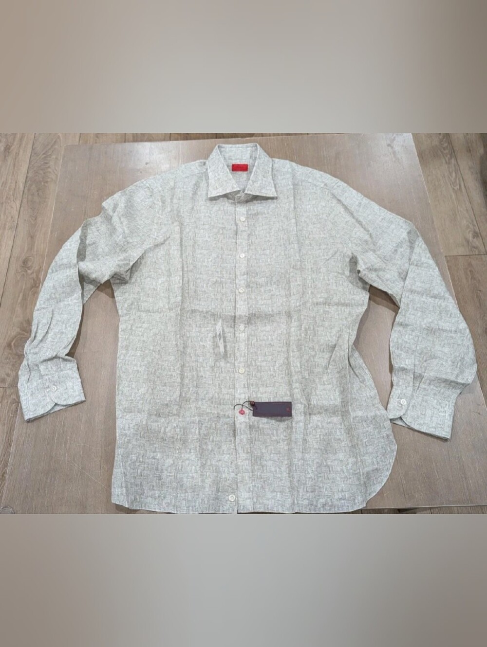 $675 Mens Isaia Basketweave Linen LS Button Up Sport Shirt Beige 2XL
